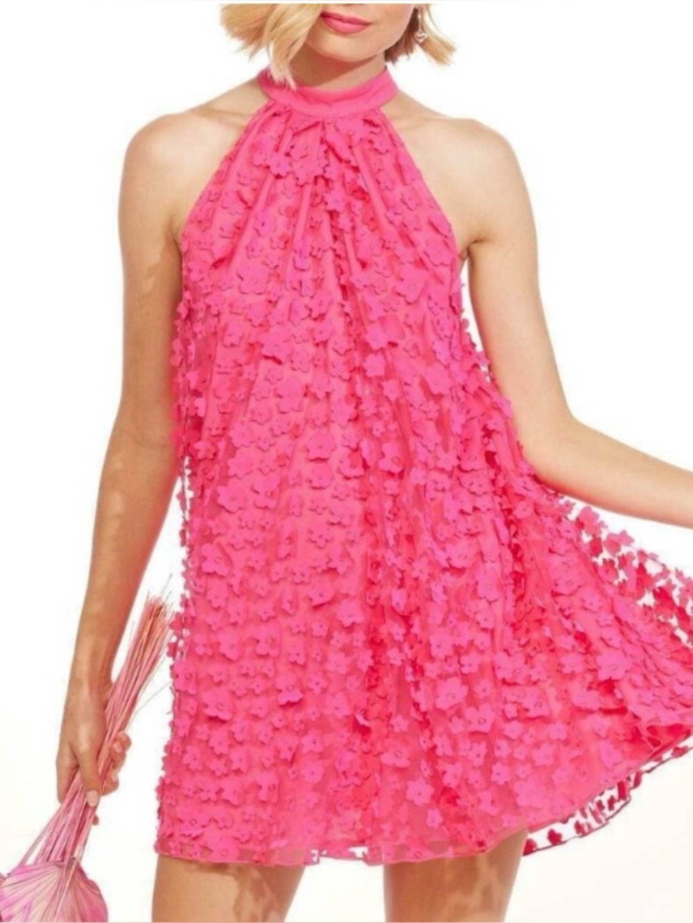Eva Franco Halter Swing Mini Dress in Pink Size 6p Flowers